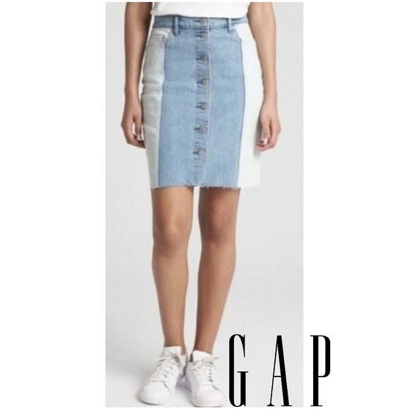 Gap Two Tone Color Block Denim Skirt - Picture 1 of 10